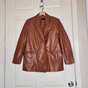 Zara Faux Leather Blazer Jacket | Saddle Brown | Small | EUC!